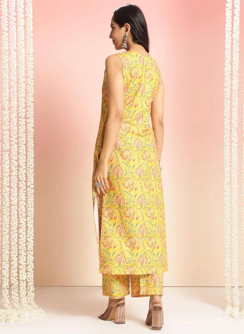 جو سريكي كورتا نسائية من GoSriKi من الرايون الفيسكوز مطبوعة مستقيمة مع قصر (CUBU YELLOW-VKS01-GS_5XL_Yellow_XXXXX-Large)